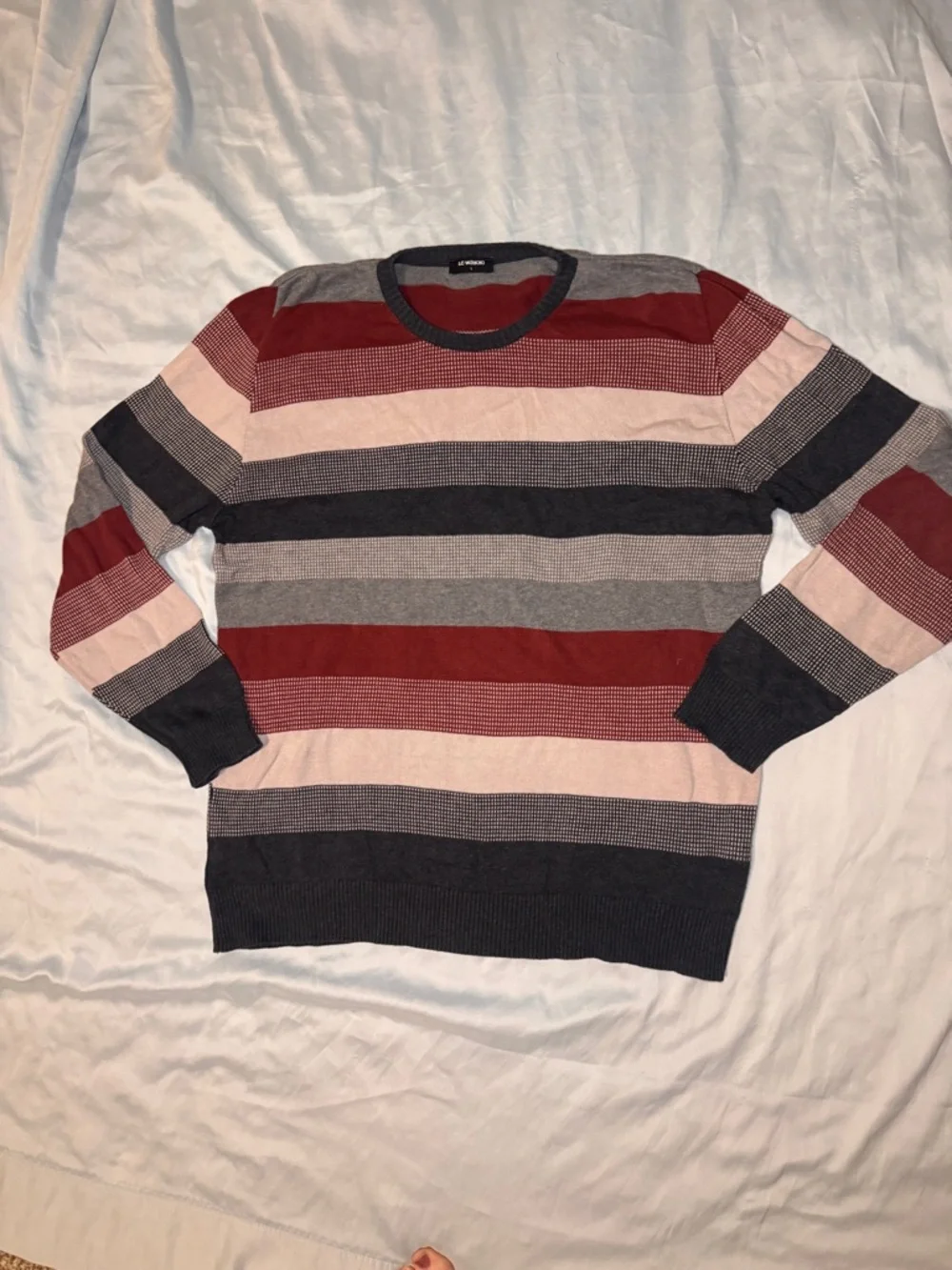 LC Waikiki Striped Knit Sweater Mens L Red Gray Navy Crewneck